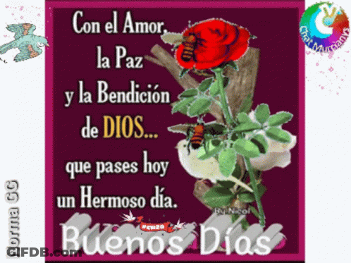 A Purple Greeting Card That Says Con El Amor La Paz And La Bendicion De Dios GIF