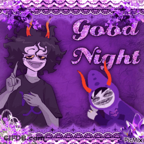 A Purple Greeting Card That Says " Good Night " On It GIF