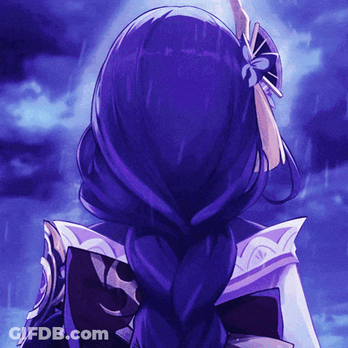 A Purple Haired Anime Character With A Fan In Her Hair GIF
