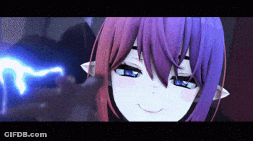 A Purple Haired Anime Character With Blue Eyes GIF