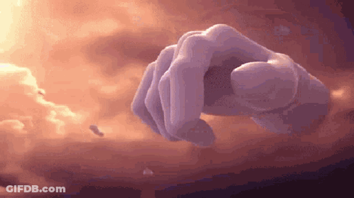 A Purple Hand Is Reaching Out Towards The Sky GIF