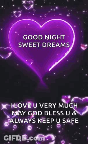 A Purple Heart With The Words `` Good Night Sweet Dreams '' On It . GIF