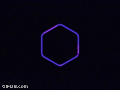 A Purple Hexagon On A Black Background With A Circle In The Middle . GIF
