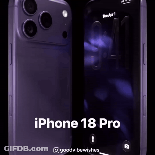 A Purple Iphone 18 Pro Is Shown With The Time 9:41 On The Screen GIF