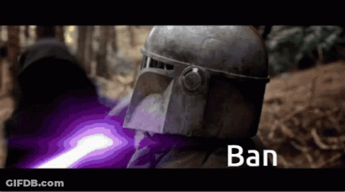 A Purple Light Is Coming Out Of A Person 'S Helmet With The Word Ban Below It GIF