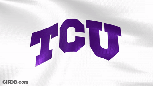 A Purple Logo For Tcu Is On A White Background GIF
