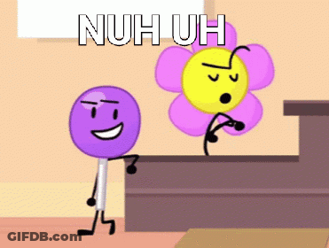 A Purple Lollipop Is Standing Next To A Yellow Flower With The Words Nuh Uh Above It GIF