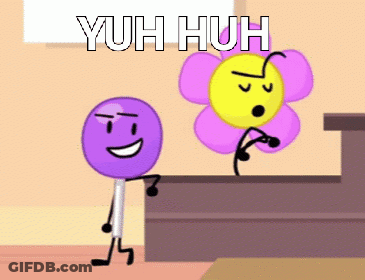 A Purple Lollipop Is Standing Next To A Yellow Flower With The Words " Yuh Huh " Above It GIF