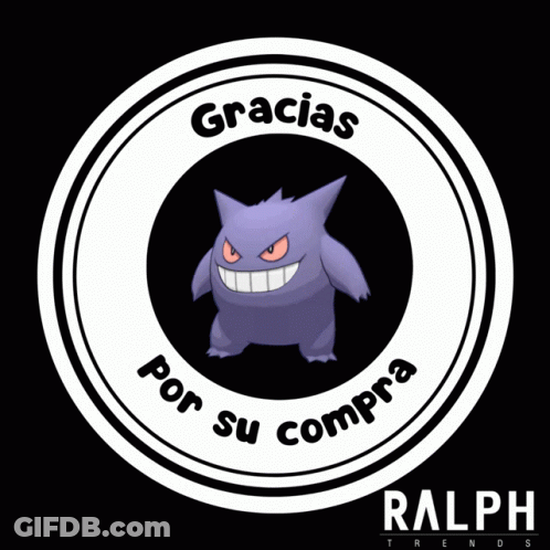 A Purple Monster In A Circle With The Words Gracias Por Su Compra On It GIF