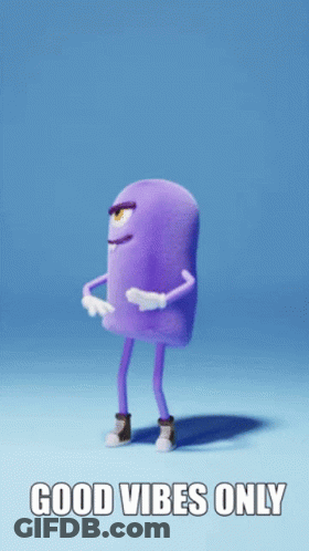 A Purple Monster Says Good Vibes Only In A Blue Background GIF