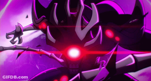 A Purple Monster With A Red Light Coming Out Of Its Mouth GIF