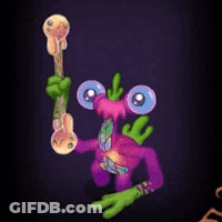 A Purple Monster With Blue Eyes Is Holding A Stick GIF