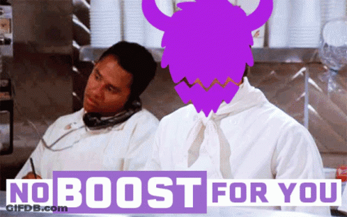Purple Monster With Horns Behind Noboost Sign GIF