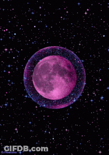 A Purple Moon Is Surrounded By A Purple Ring In The Space GIF