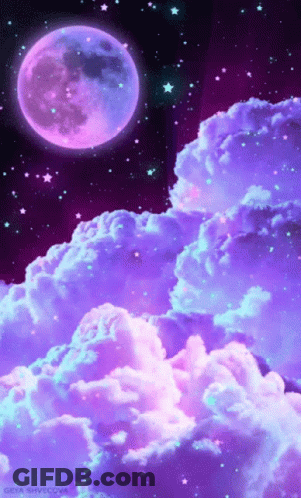 A Purple Moon Rises Over A Cloudy Night Sky GIF