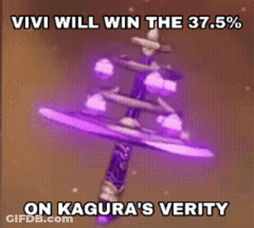 A Purple Object With The Words Vivi Will Win The 37.5% On Kagura 'S Verity GIF