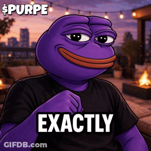 A Purple Pepe Frog Wearing A Black Shirt That Says Exactly On It GIF
