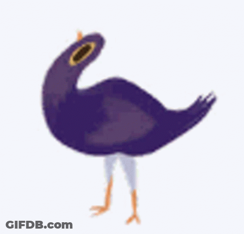 A Purple Pigeon With A Long Neck And Legs Is Standing On Its Hind Legs . GIF
