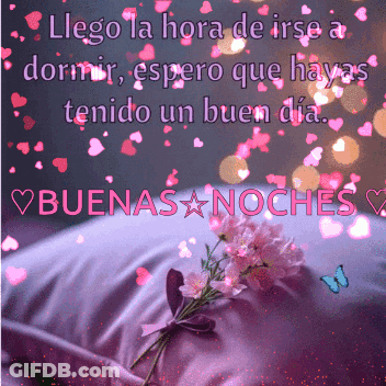 A Purple Pillow With Pink Flowers And The Words " Llega La Hora De Irse A Dormir " On It GIF