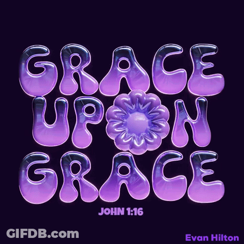 A Purple Poster With The Words Grace Upon Grace On It GIF