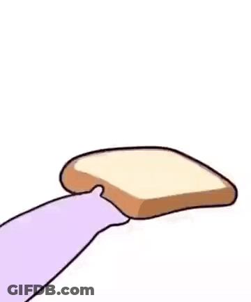A Purple Rabbit And A Pink Rabbit Are Sitting Next To Each Other Eating Toast . GIF