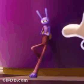 A Purple Rabbit With Long Legs Is Standing On A Purple Background . GIF