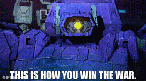A Purple Robot With The Words `` This Is How You Win The War '' On It GIF
