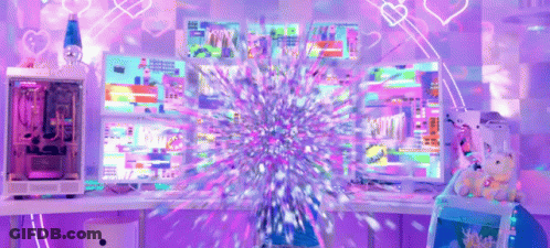 A Purple Room With A Bunch Of Computer Monitors And A Purple Wall . GIF