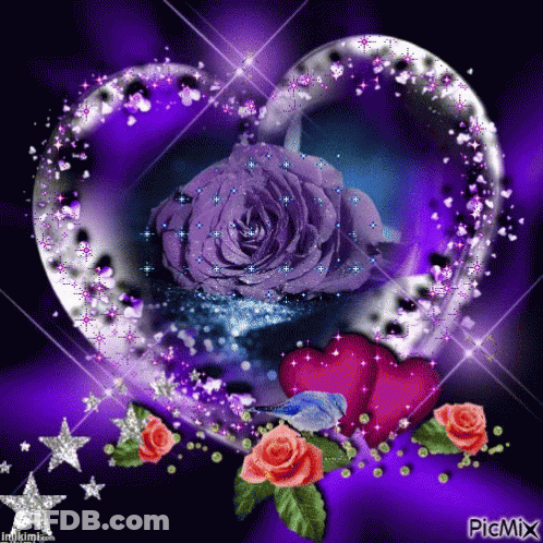 A Purple Rose In A Heart Surrounded By Hearts And Stars GIF