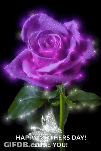 A Purple Rose Is Glowing In The Dark And Says Happy Mothers Day ! Love You ! GIF