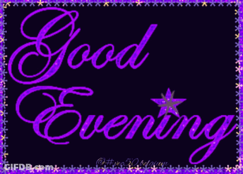 A Purple Sign That Says Good Evening With A Star GIF