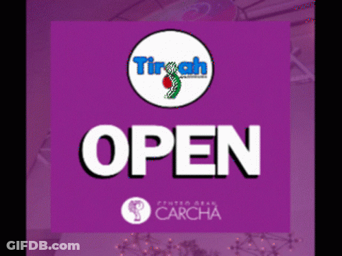 Purple Open Sign With Ticgah Logo GIF