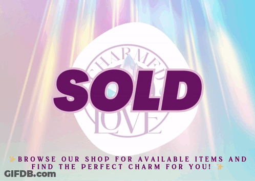 A Purple Sign That Says Sold On A Blue Background GIF