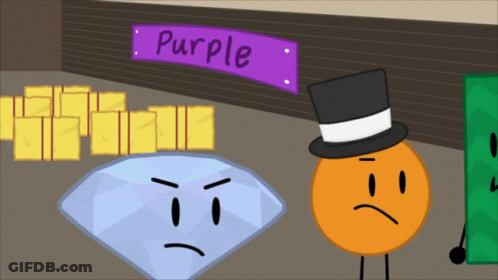 A Purple Sign With A Diamond And A Top Hat In Front Of It GIF