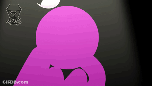 A Purple Silhouette Of A Person With A Speech Bubble On Top Of It GIF