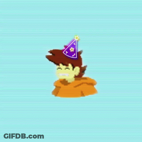 A Purple Silhouette Of A Wizard With A Star On His Hat Is On A Blue Background GIF