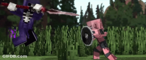 A Purple Skeleton Is Holding A Sword And Shield While A Pink Skeleton Is Holding A Shield . GIF