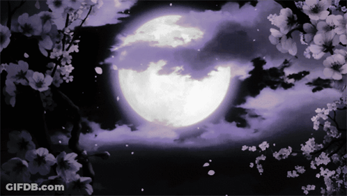 A Purple Sky With A Full Moon And Flowers GIF