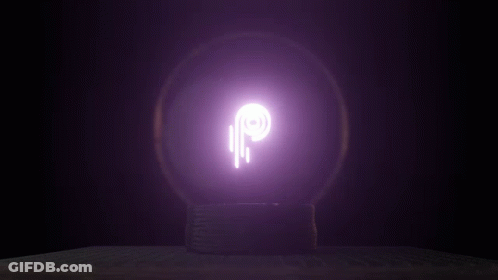 A Purple Snow Globe With A Glowing Letter P Inside Of It GIF