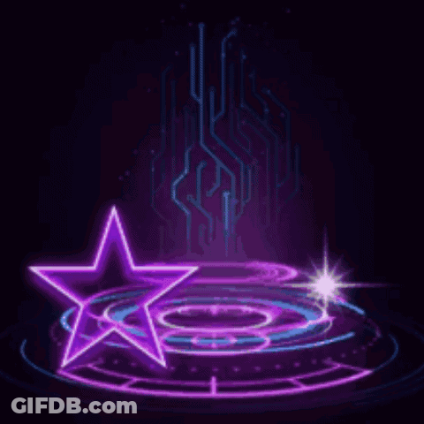 A Purple Star Is Surrounded By Purple And Blue Lights GIF