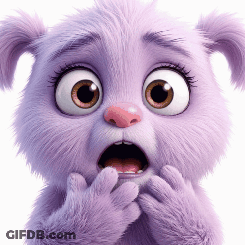 A Purple Stuffed Animal With A Surprised Look On Her Face GIF