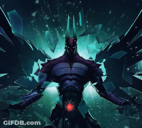 A Purple Superhero With A Red Heart On His Belt Is Surrounded By Broken Glass GIF