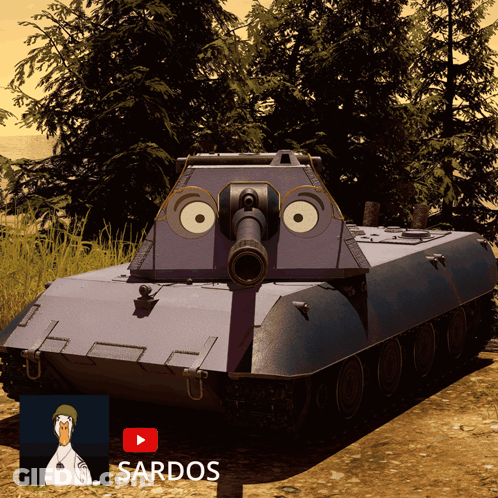 A Purple Tank With A Cartoon Face And The Word Sardos On The Bottom GIF