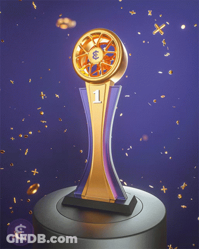 A Purple Trophy With The Number 1 On It GIF