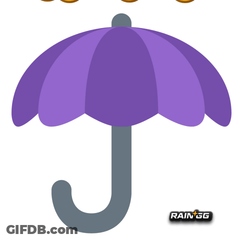 A Purple Umbrella With Gold Coins Coming Out Of It And Rain Gg Written On The Bottom GIF