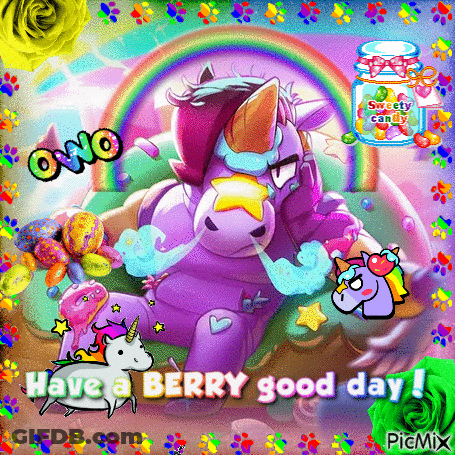 A Purple Unicorn Is Smoking A Cigarette And Says Have A Berry Good Day ! GIF