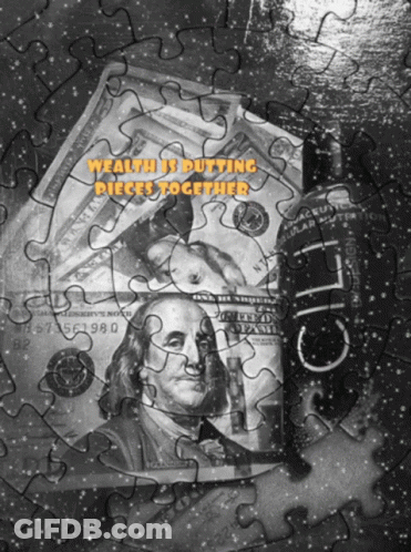 A Puzzle With A Picture Of Franklin D. Roosevelt And The Words " Wealth Is Putting Pieces Together " GIF