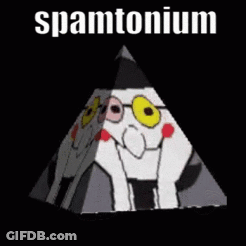 A Pyramid With A Cartoon Character On It And The Word Spamtonium Written On It . GIF