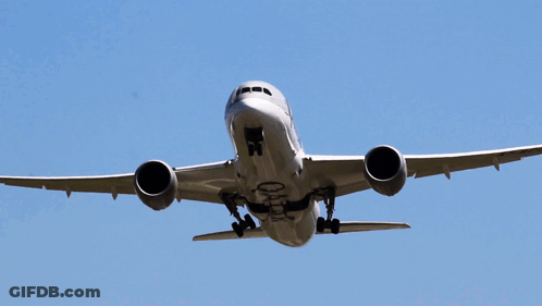 A Qatar Airplane Is Flying Through A Clear Blue Sky GIF