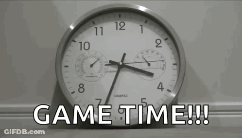 A Quartz Clock With The Words Game Time Written Below It GIF